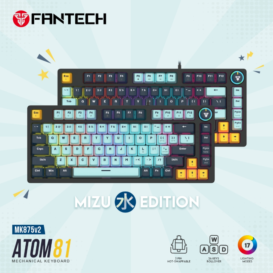 miyo FANTECH MK875v2 ATOM 81 MECHANICAL KEYBOARD MIZU EDITION HOT