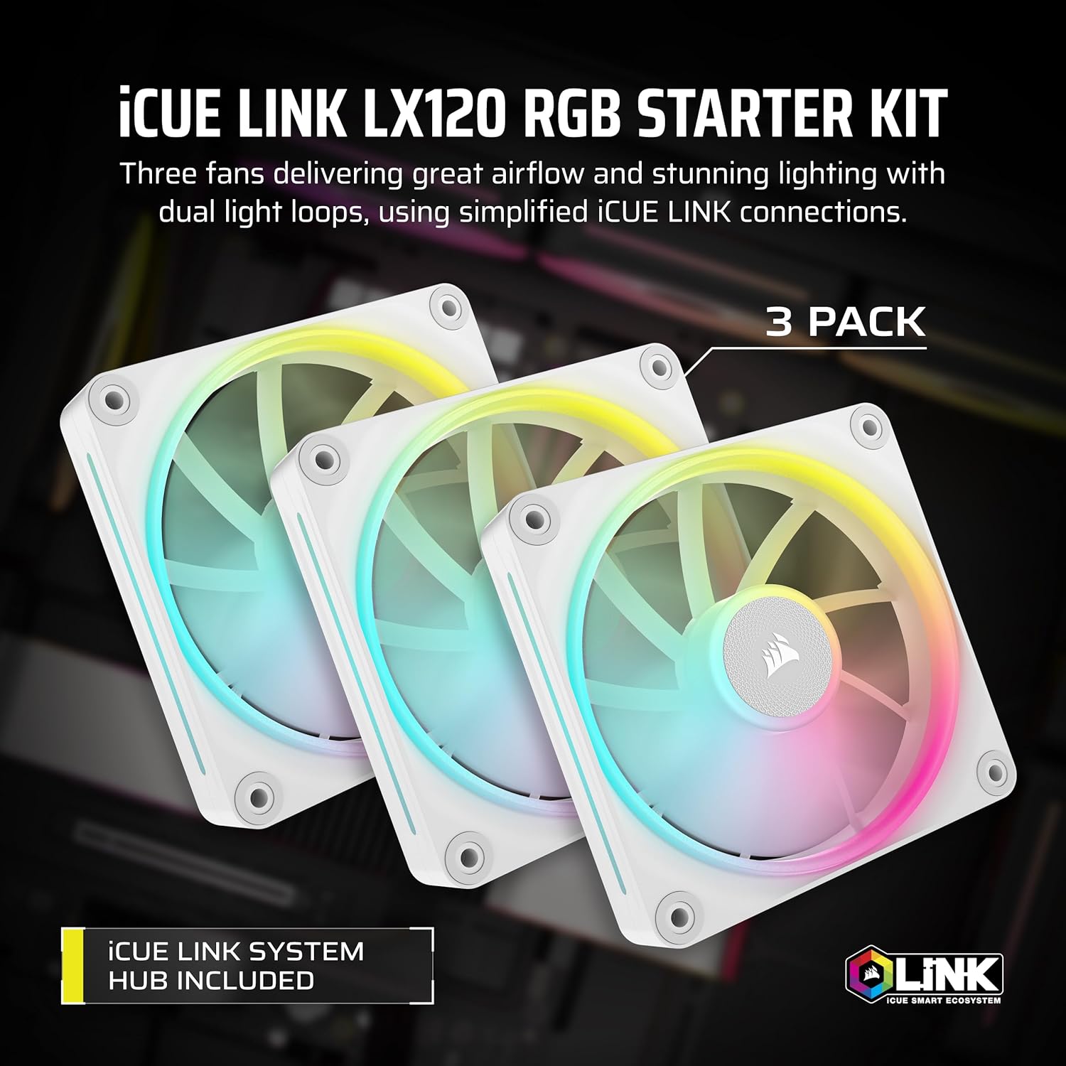 CORSAIR iCUE LINK LX120 RGB 120mm PWM Fans Starter Kit - White