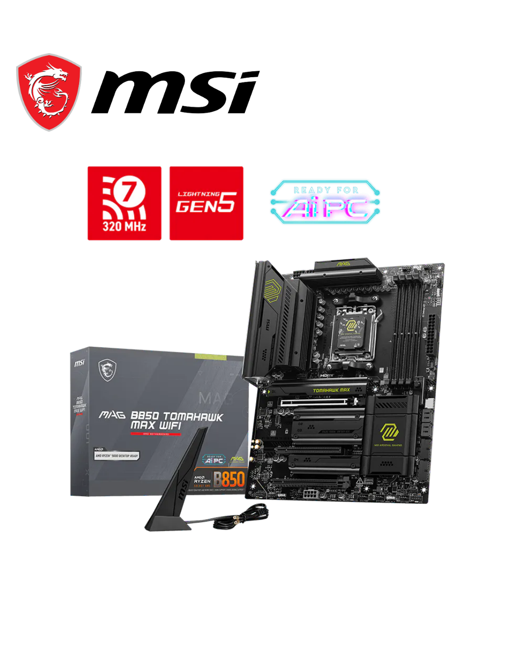 MSI MAG B850 TOMAHAWK MAX WIFI Motherboard, ATX - Supports AMD