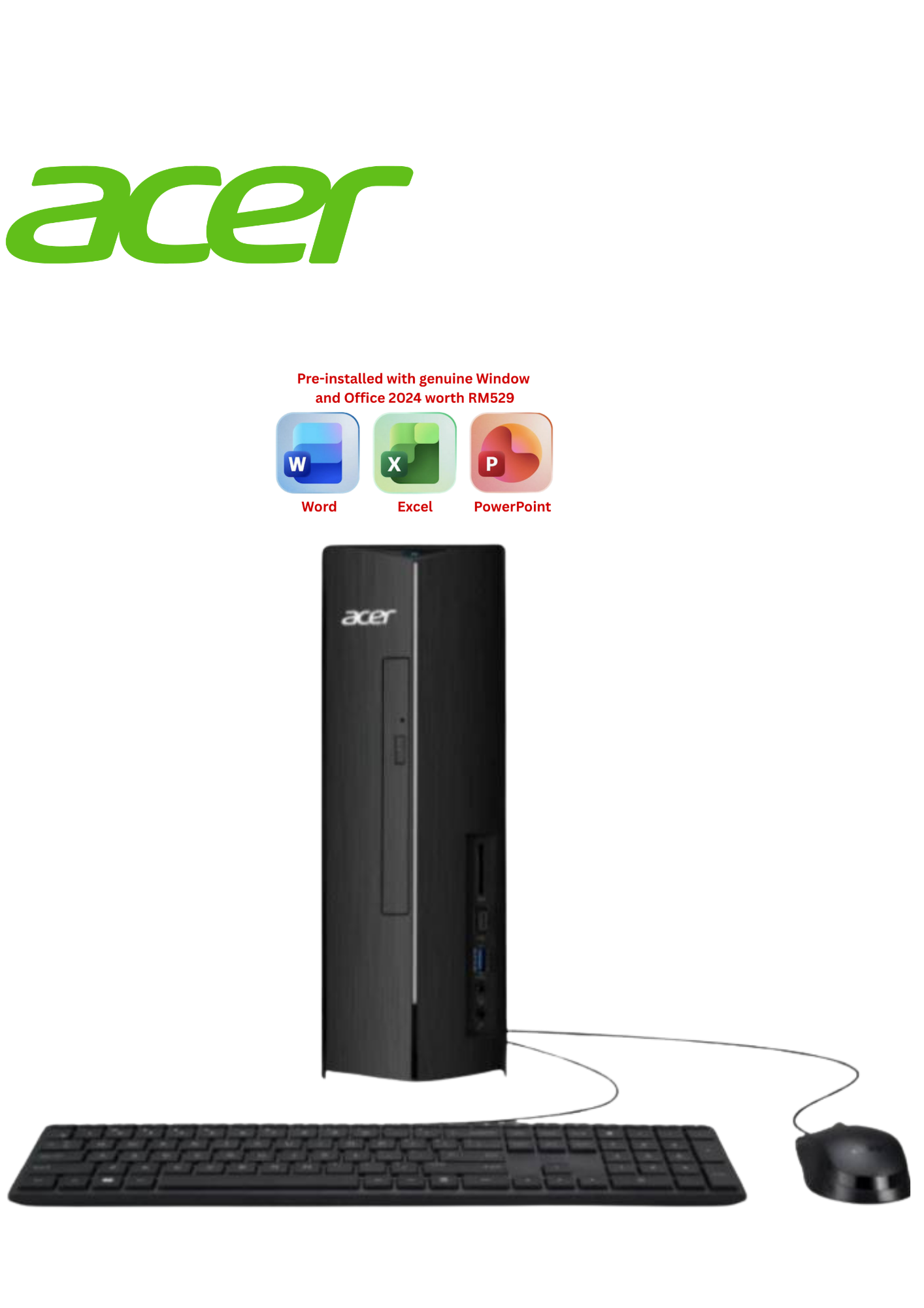 Acer Aspire XC-1725-35400W11 Desktop PC (Ryzen 3 5400U, 8GB, 512GB