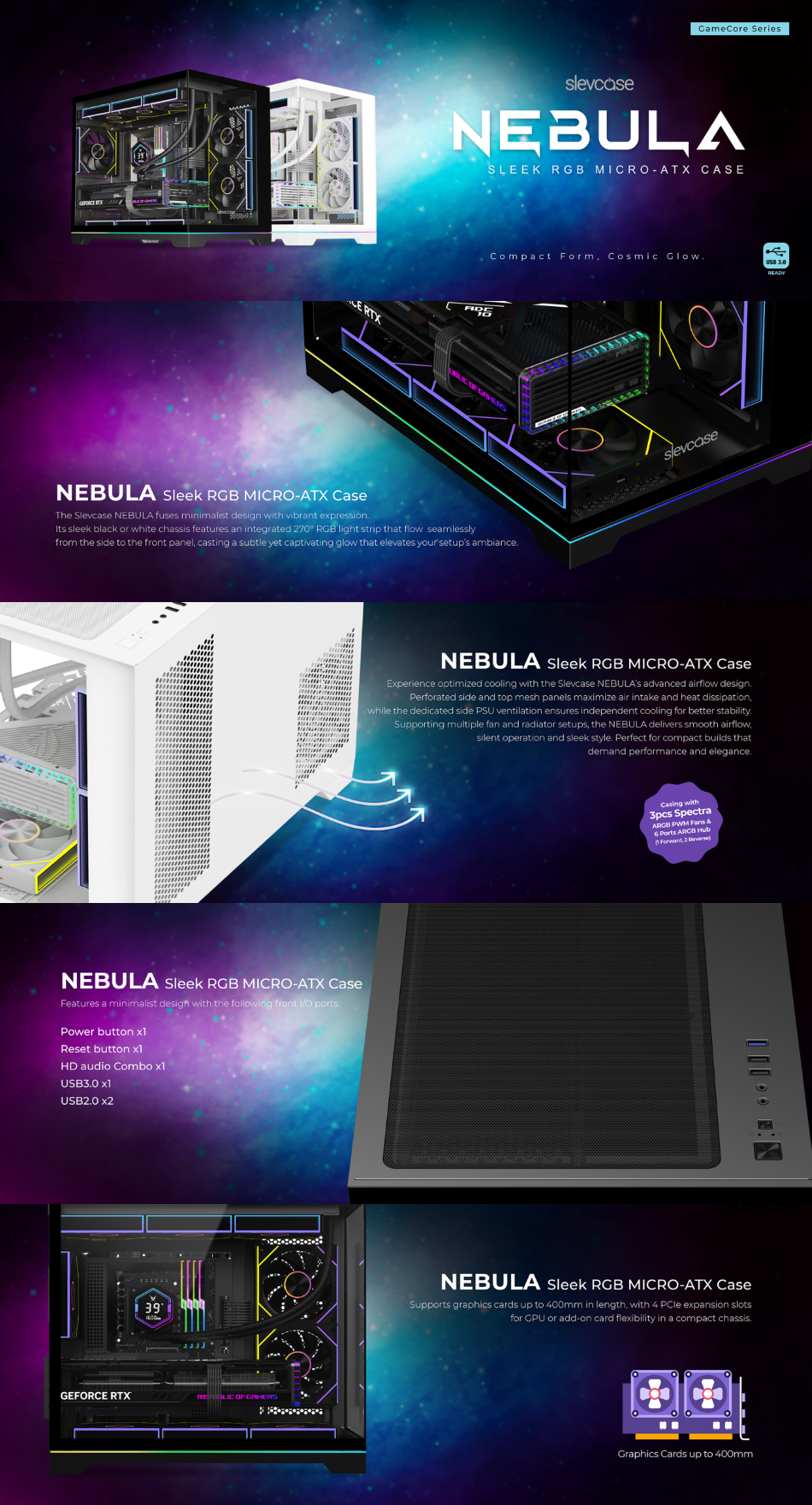 Slev Nebula SLEEK RGB MICRO-ATX CASE (Casing with 3pcs Spectra ARGB PWM ...