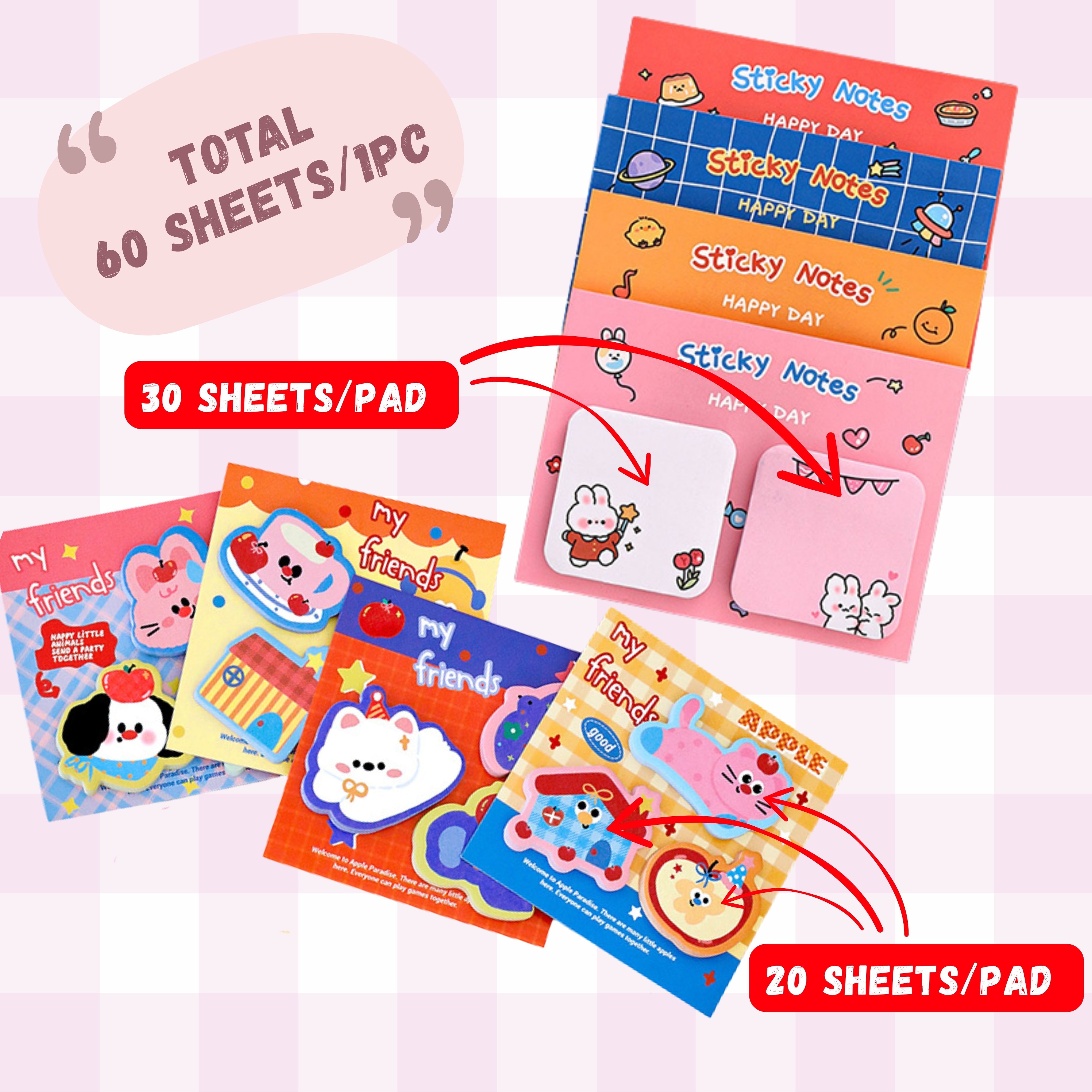 Cute Sticky Notes Cartoon Sticky Memo Pads Small Self-Stick Memo Note ...