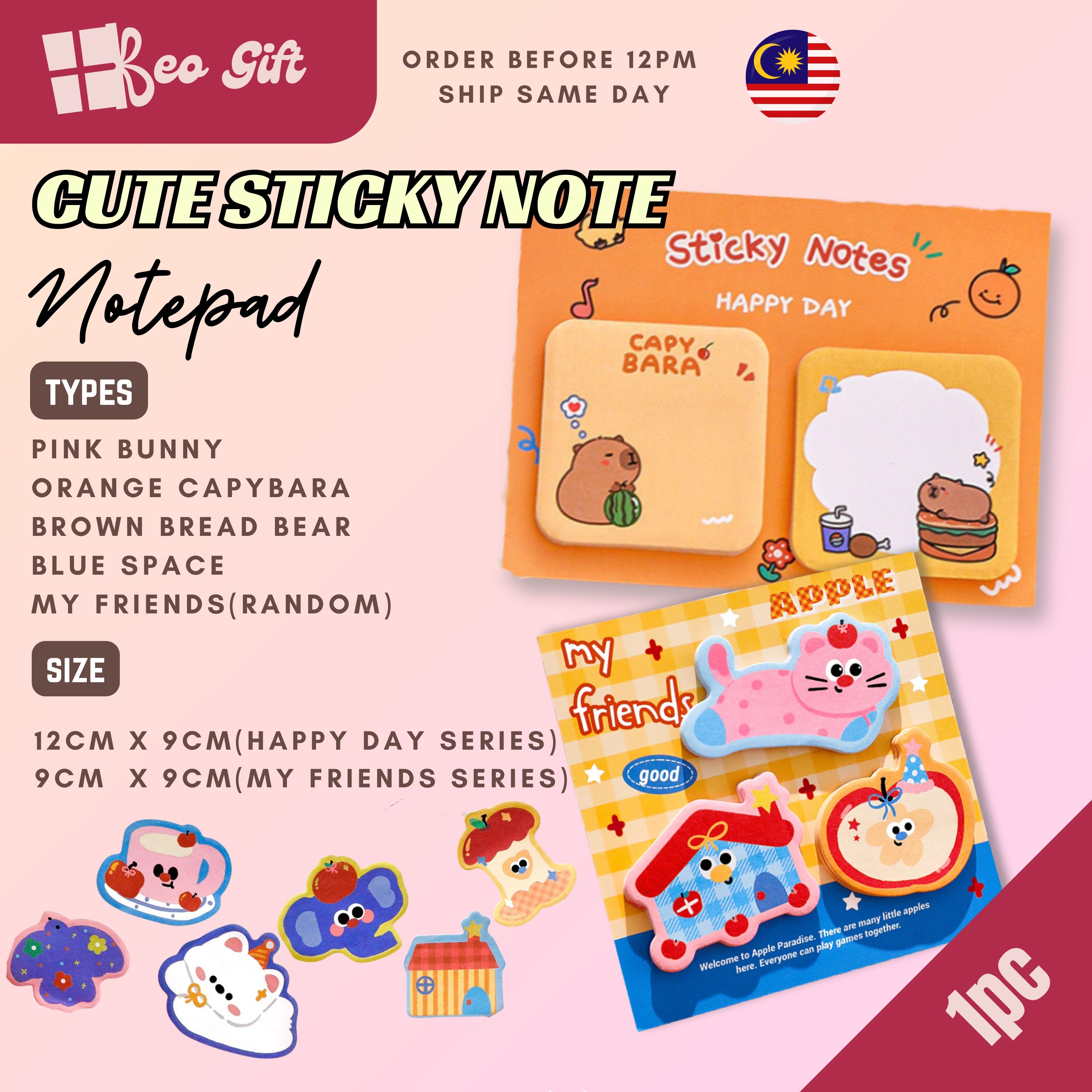 Cute Sticky Notes Cartoon Sticky Memo Pads Small Self-Stick Memo Note ...