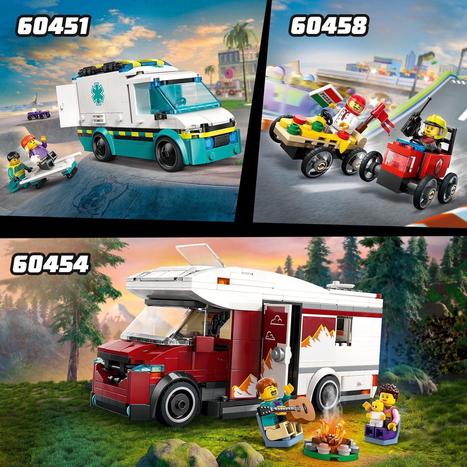 LEGO 60458 City Pizza vs. Fire Truck Race Car Pack Building Toy Set (70 ...
