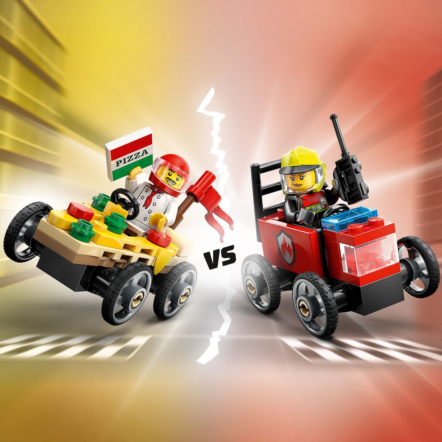 LEGO 60458 City Pizza vs. Fire Truck Race Car Pack Building Toy Set (70 ...