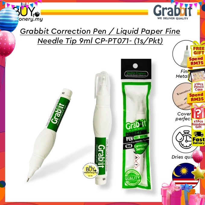 Grabbit Correction Pen / Liquid Paper Fine Needle Tip 9ml CP-PT071 - (1s/Pkt)