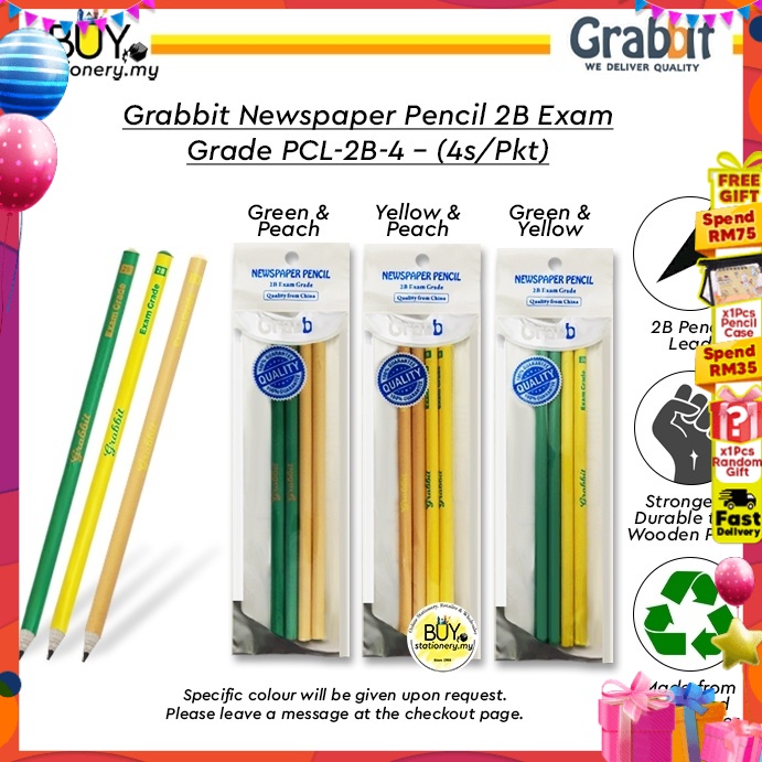 Grabbit Eco-Friendly Newspaper Pencil 2B Exam Grade PCL-2B-4 (4s/Pkt)