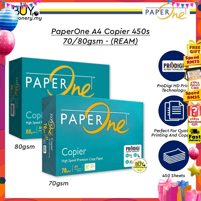 PaperOne A4 Paper 70gsm / 80gsm - (450's / REAM) Kertas A4 White Plain ...