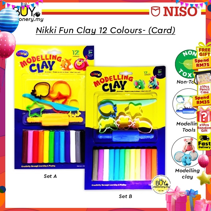 NIKKI Modelling Clay Non Toxic 12 Colour Set