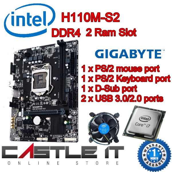 GIGABYTE H110M-S2 LGA1151 Support Core i7 i5 i3 7th 6th Gen DDR4