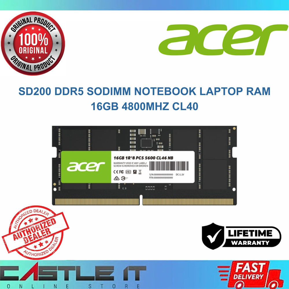 ACER SD200 DDR5 32GB / 16GB 5600MHZ / 4800MHZ / CL40 CL46 Sodimm