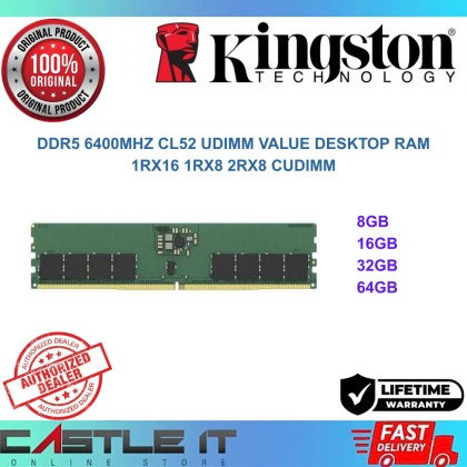 Kingston DDR5 6400MHz Desktop RAM 8GB 16GB 32GB 64GB CL52 CUDIMM