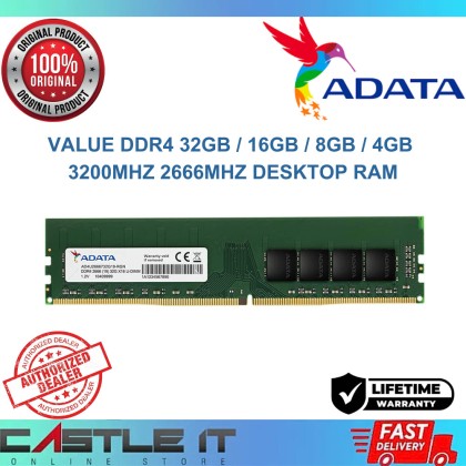 ADATA DDR4 Desktop RAM 8GB 16GB 32GB 3200MHz CL22 U-DIMM Value