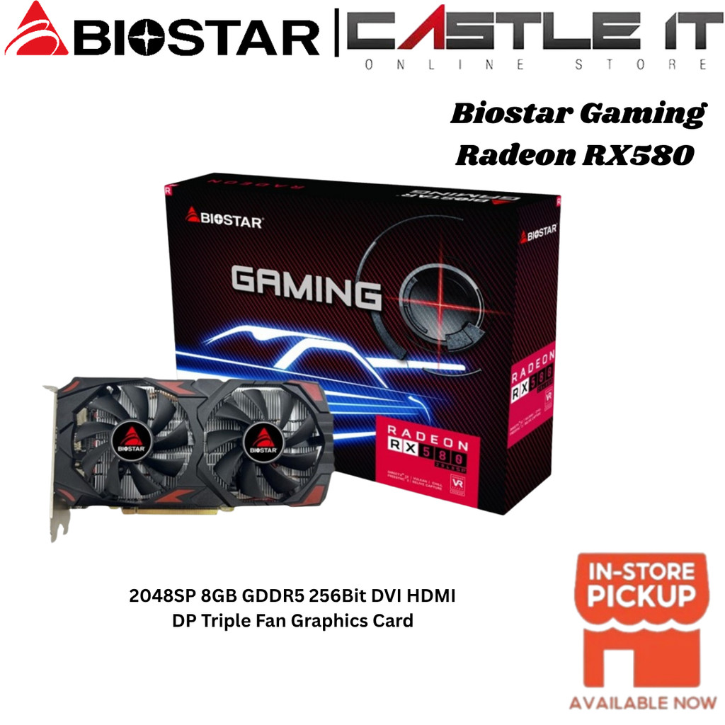 Biostar Gaming Radeon RX580 2048SP 8GB GDDR5 256Bit DVI HDMI DP