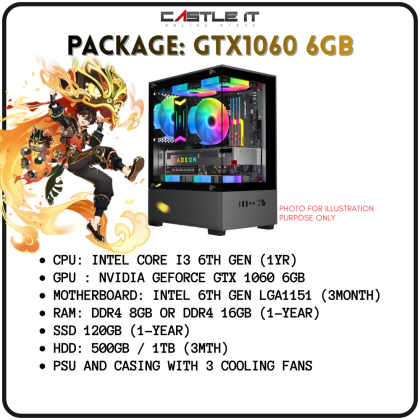 Gaming PC Custom Intel Core i3 6100 with GTX1060 GTX1660 RX580