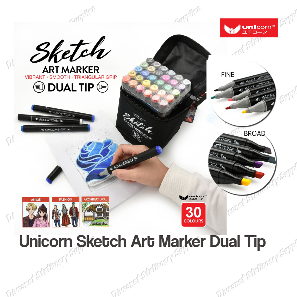 Unicorn Sketch Art Marker Dual Tip UAM 30Colors / 60Colors