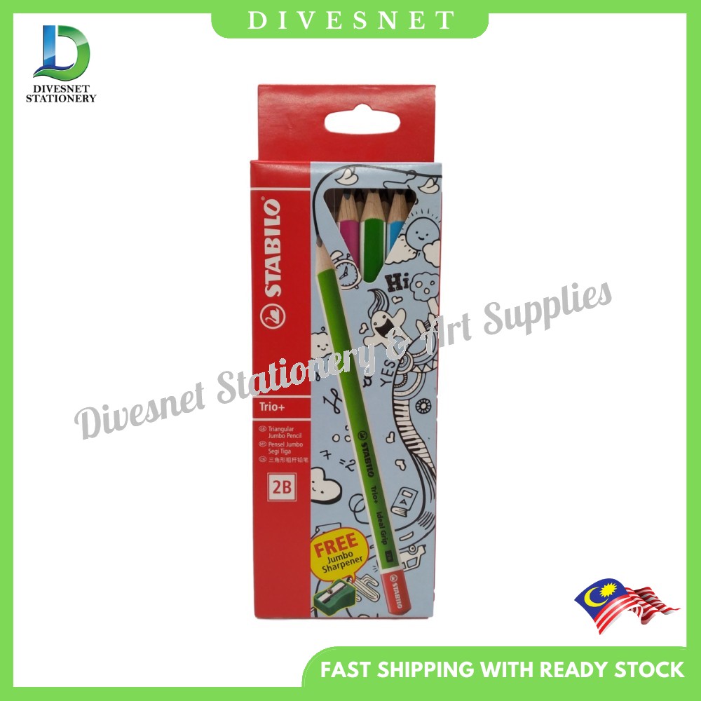 Stabilo Trio Jumbo 2B Pencil 6\'S+Sharpener 364/2B-6