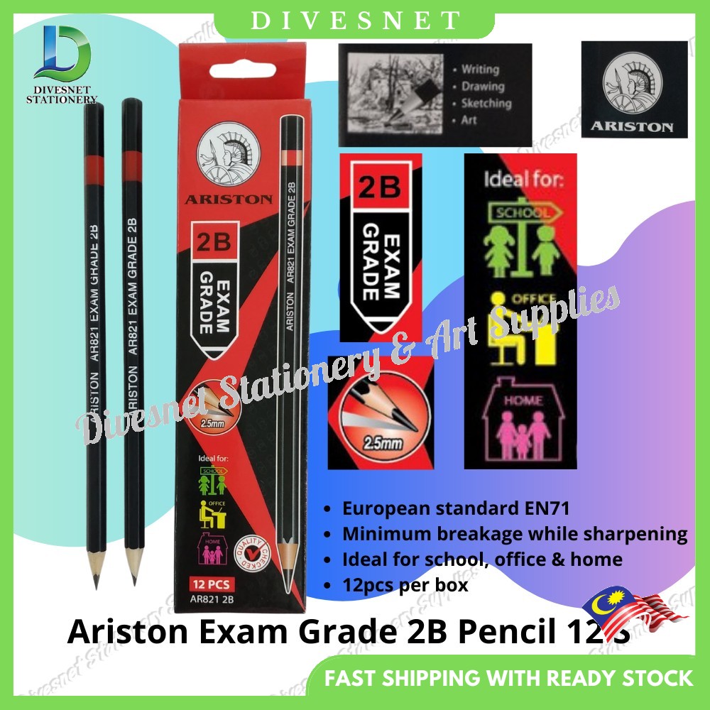 Ariston Exam Grade 2B Pencil 12\'s AR821 Pensel 2B Pensel Tulisan Peperiksaan