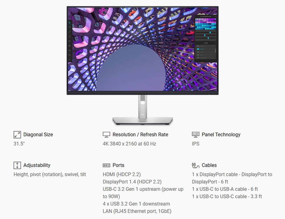 Picture of a Dell P2723QE Monitor with a nature landscape background.