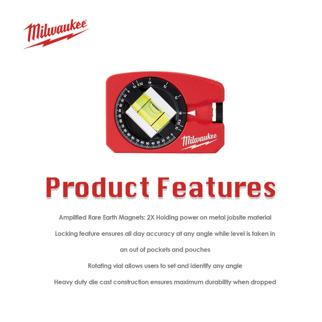 Milwaukee 48-22-5102 Pocket Level With Strongest Magnets - 360° Accuracy, Red