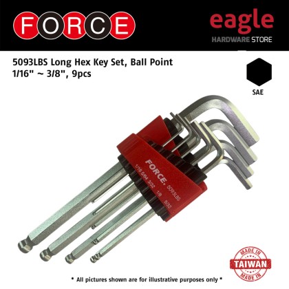 Fhc Key Set Force 5093LBS Long Hex Key Set, Ball Point, 1/16