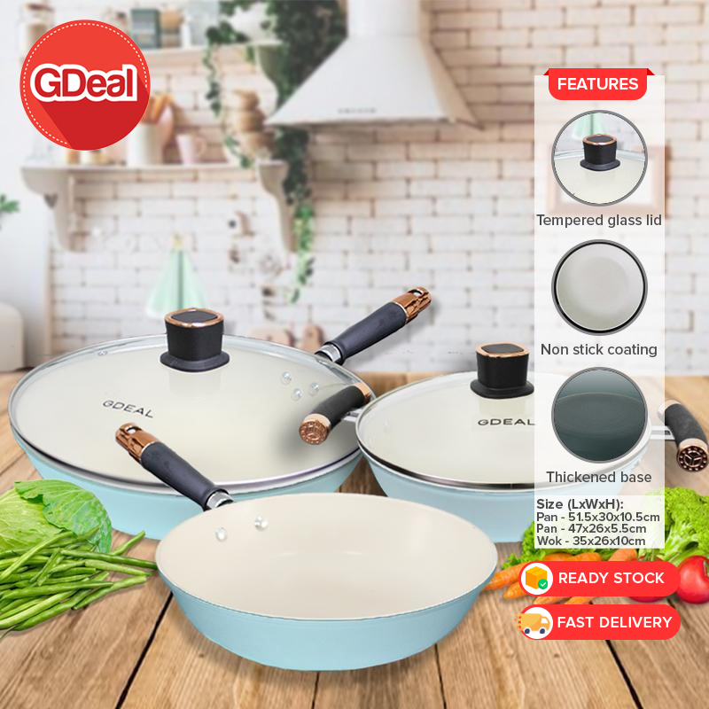GDeal Set Of 5 Non Stick Kitchen Cookware Wok Pot Pan Fryer Cooker With Glass Lids