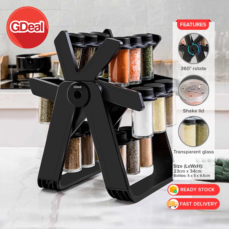 GDeal Ferris Wheel Rotatable Glass Seasoning Rack Set Seasoning Spice Jar With 18 Cans