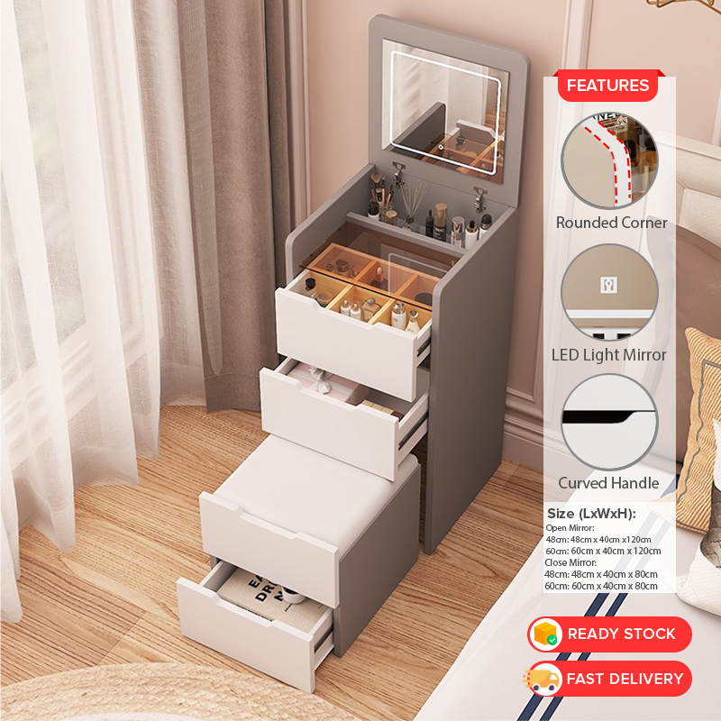 GDeal Dressing Table Set With LED Light Makeup Table Mirror Drawer Cabinet Storage Stool Vanity Tabl