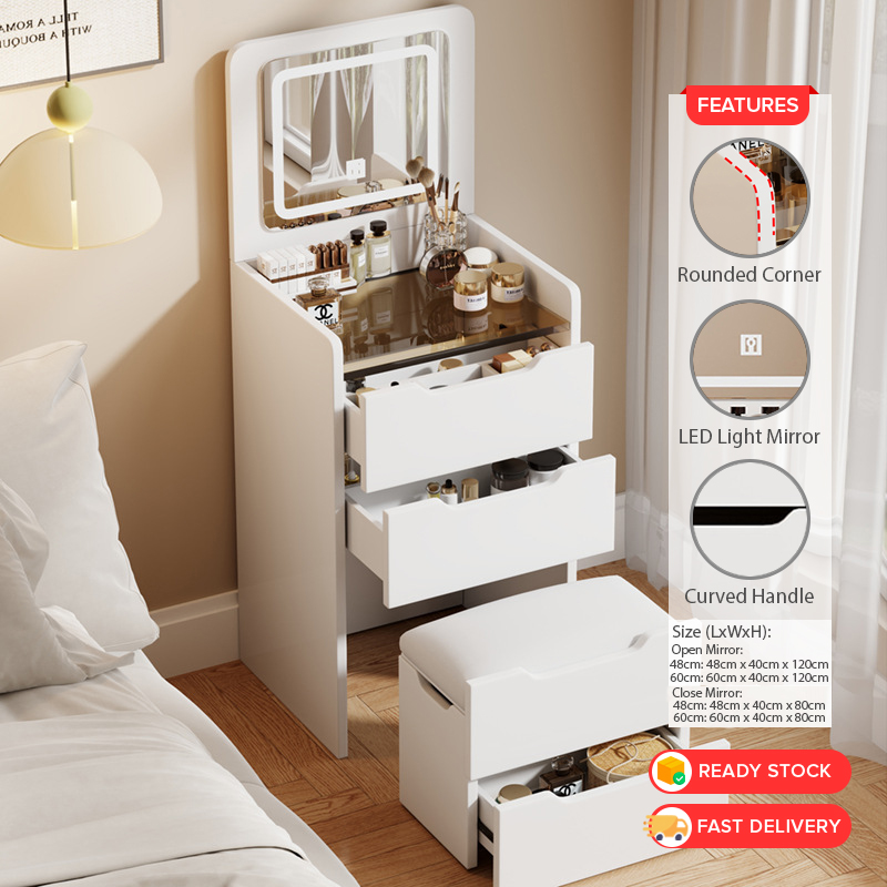 GDeal Dressing Table Set With LED Light Makeup Table Mirror Drawer Cabinet Storage Stool Vanity Tabl