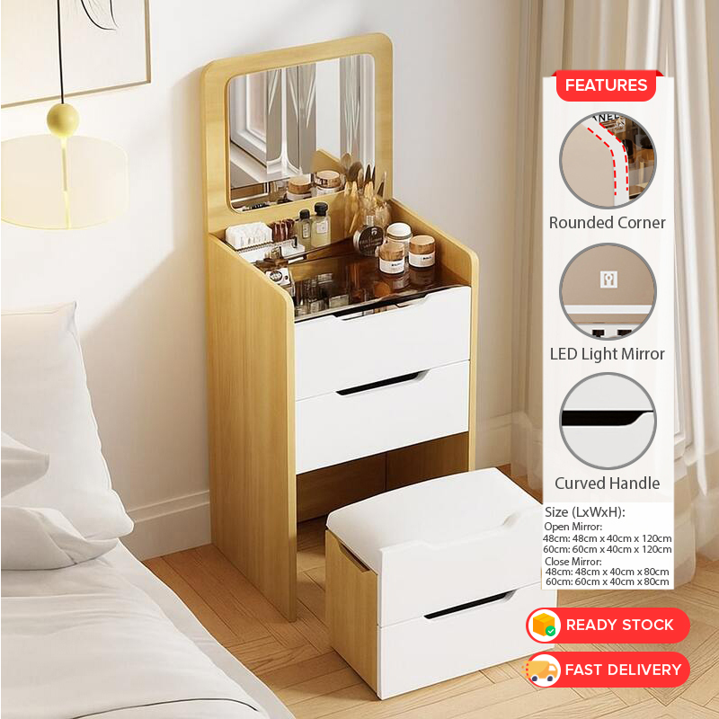 GDeal Dressing Table Set With LED Light Makeup Table Mirror Drawer Cabinet Storage Stool Vanity Tabl