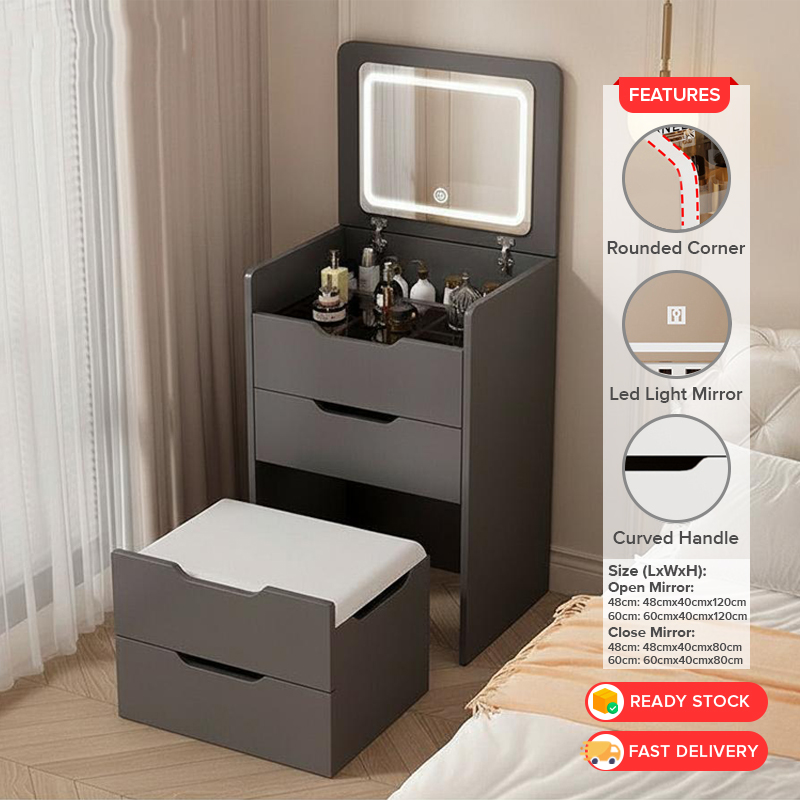 GDeal Dressing Table Set With LED Light Makeup Table Mirror Drawer Cabinet Storage Stool Vanity Tabl