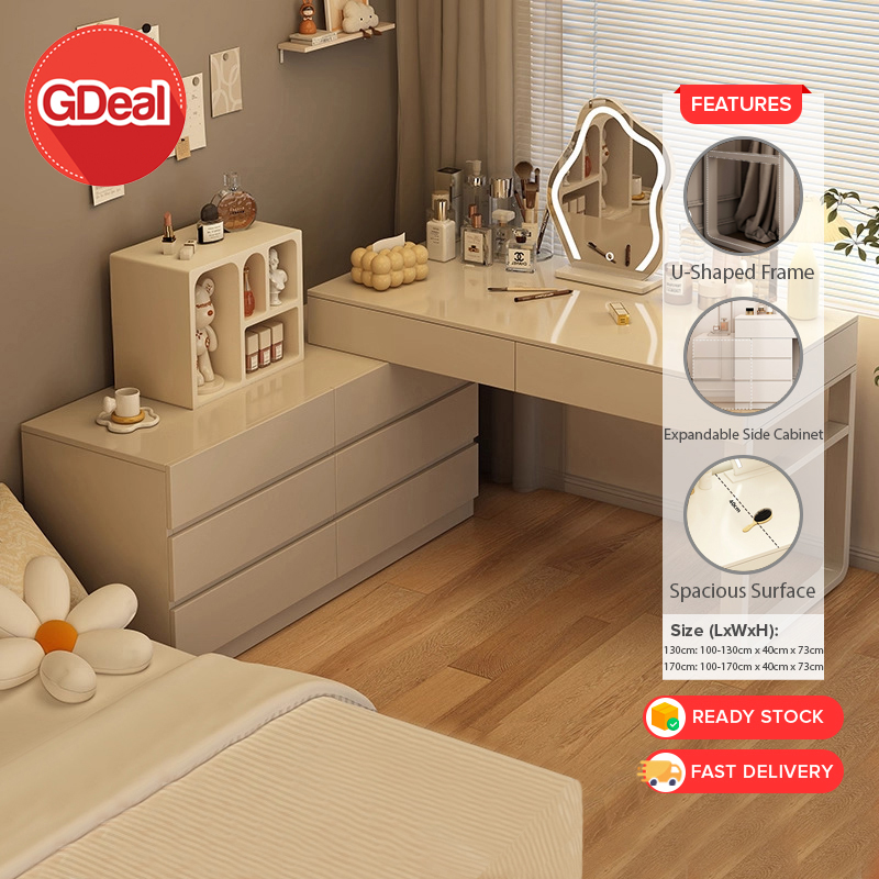 GDeal 130cm/170cm Modern Minimalist Dressing Table With Side Cabinet Without Mirror Bedside Makeup D