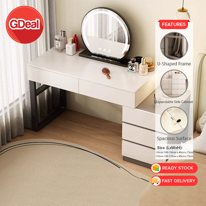 GDeal 130cm/170cm Modern Minimalist Dressing Table With Side Cabinet Without Mirror Bedside Makeup D