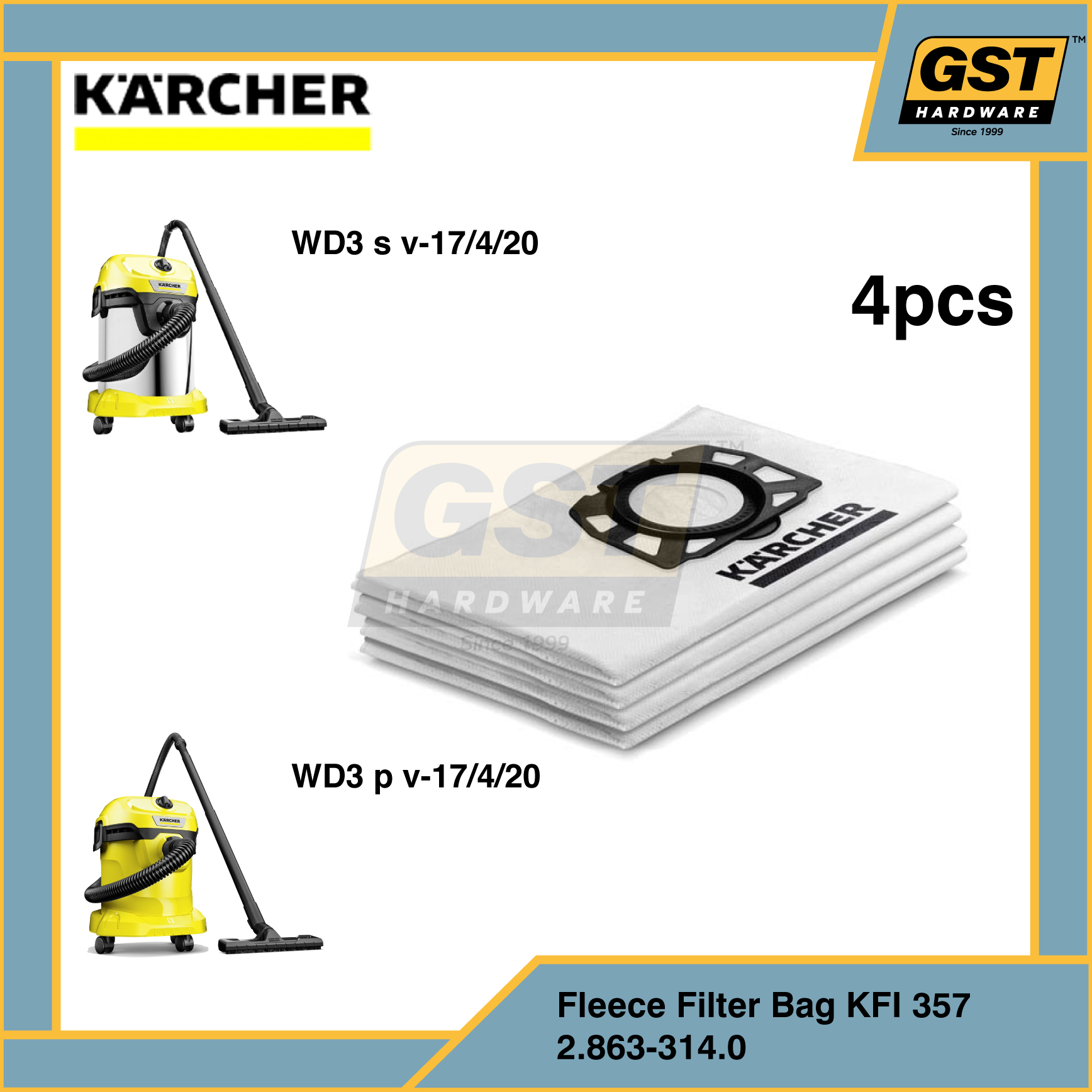 Karcher Fleece Filter Bag KFI 357 (4PCS/BOX) for WD 3 V 17/4/20 | GST Hardware - Malaysia's Trusted One-Stop Hardware Store