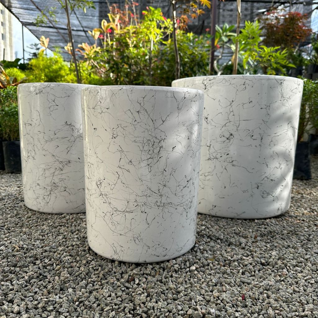 GPS Green Plant Society XTRA Large White Marble Vein Ceramic Pot