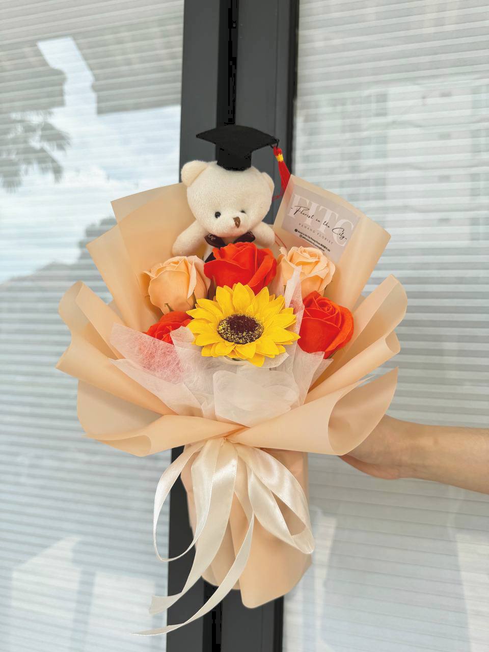 FITC Joyful Soap Sunflower & Roses Mixed Bear Bouquet | Green