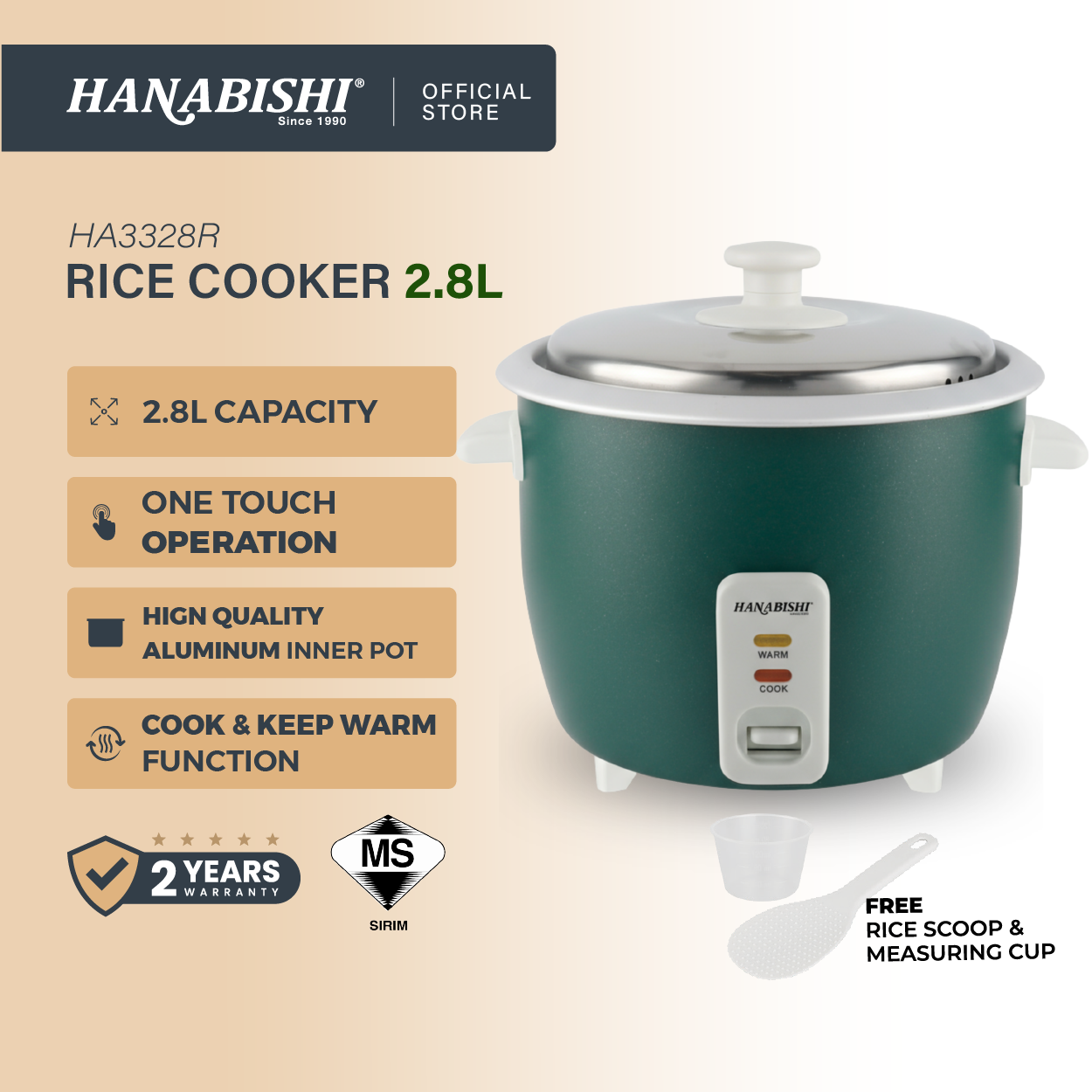 Hanabishi Rice Cooker 2.8L HA3328R | Hanabishi Online Store