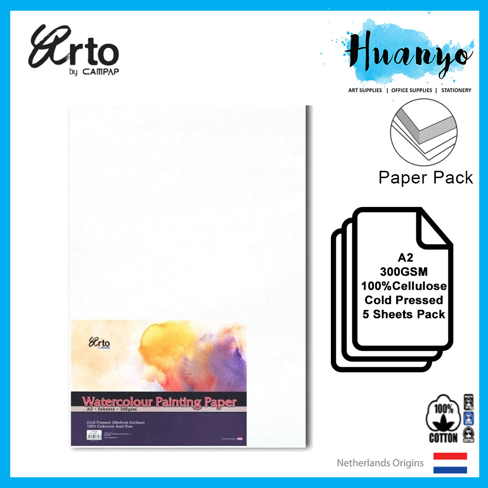 Campap Arto Watercolour A2 42X 60 CM Painting Paper 5pcs (100% Cotton, Cellulose Medium Surface 200/