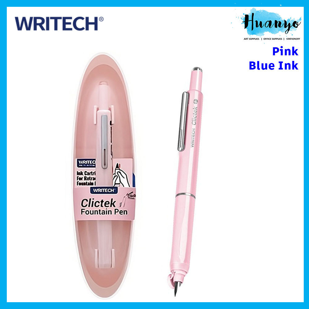[HUANYO] Writech Clictek Retractable Fountain Pen Set - Fine Nib with 5 Ink Cartridges (Black/Blue I