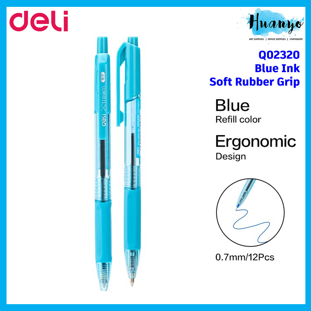 [HUANYO] Deli Xtream Retractable Ballpoint Pen 0.7mm Black/Blue Ink Soft Grip Smooth Low Viscosity W