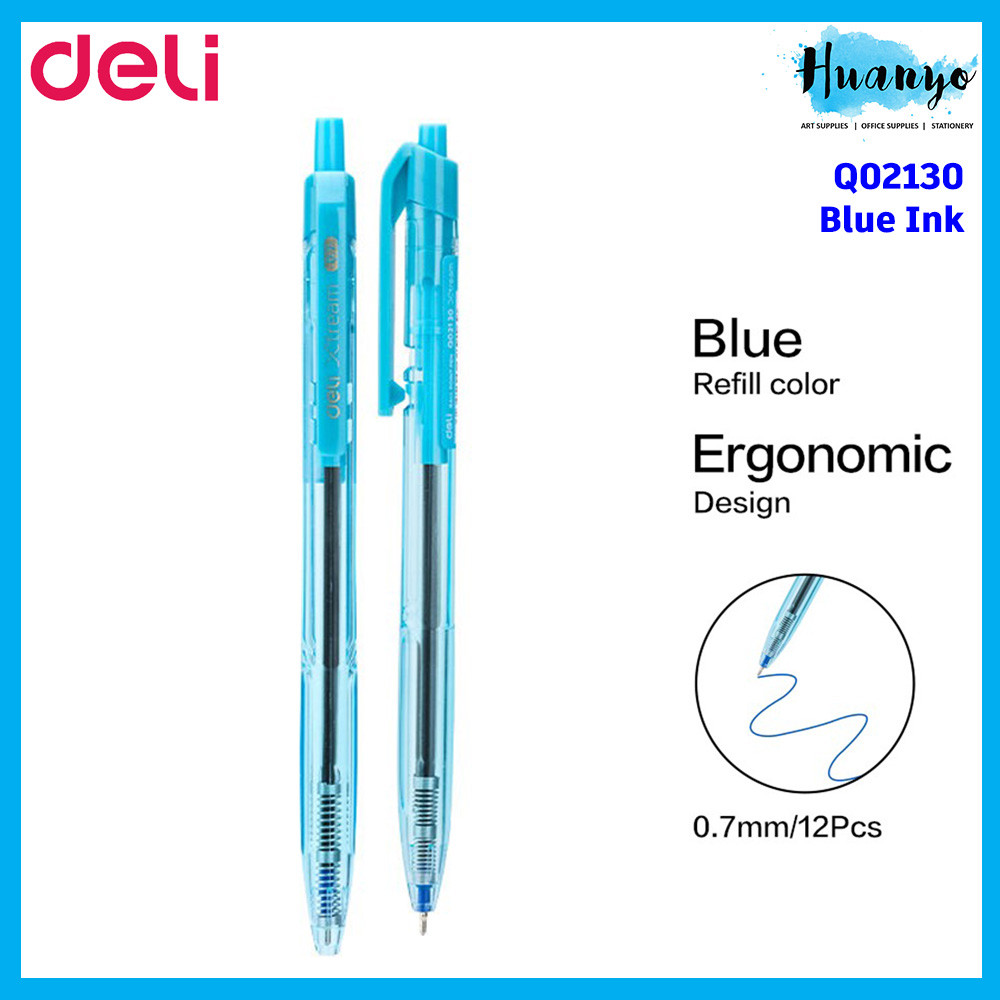 [HUANYO] Deli Xtream Retractable Ballpoint Pen 0.7mm Black/Blue Ink Soft Grip Smooth Low Viscosity W