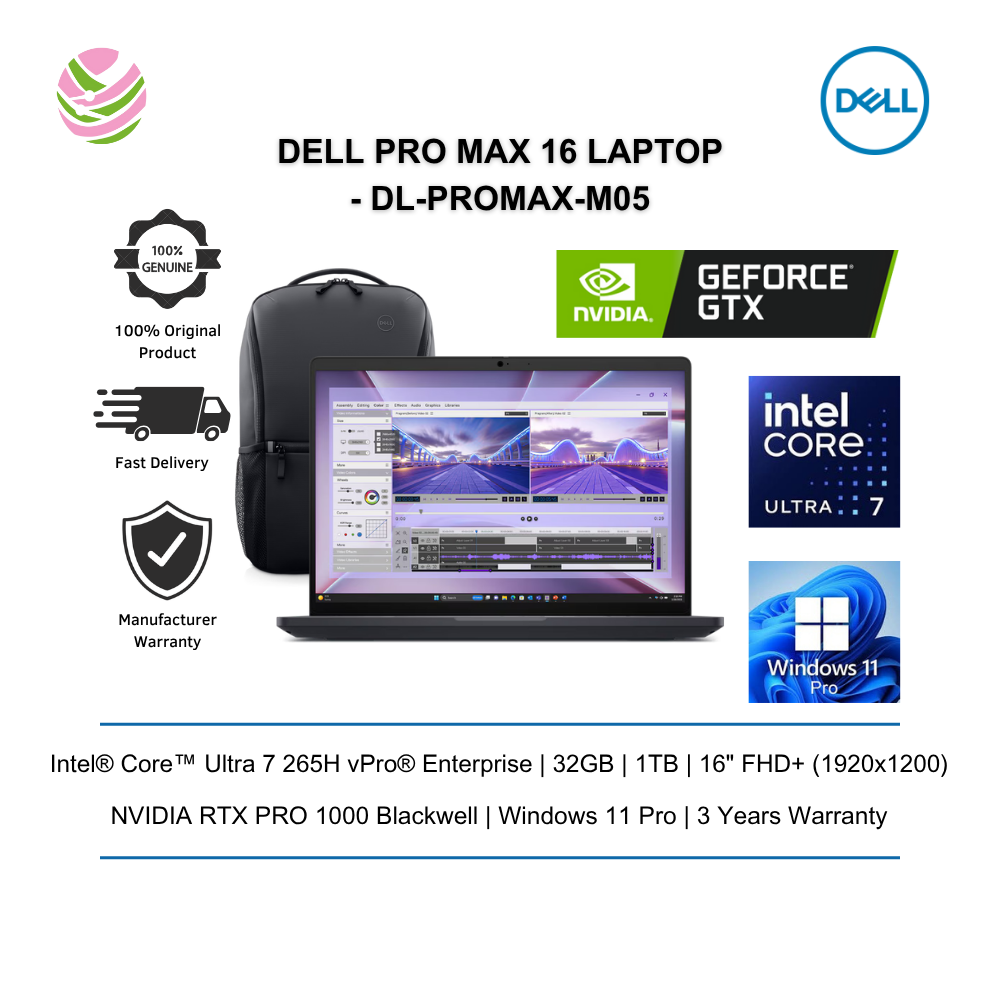 Dell Pro Max 16 Laptop (MC16250/ U7265H/ 32GB/ 1TB/ RTXP1000/ W11P