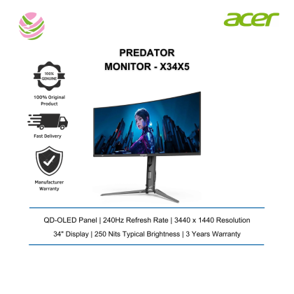 Acer Predator Gaming Monitor X34 X5 With 34″ Ultrawide 240Hz QD