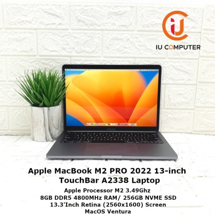 APPLE MACBOOK PRO M2 2022 A2338 13-INCH TOUCHBAR 8GB RAM 256GB