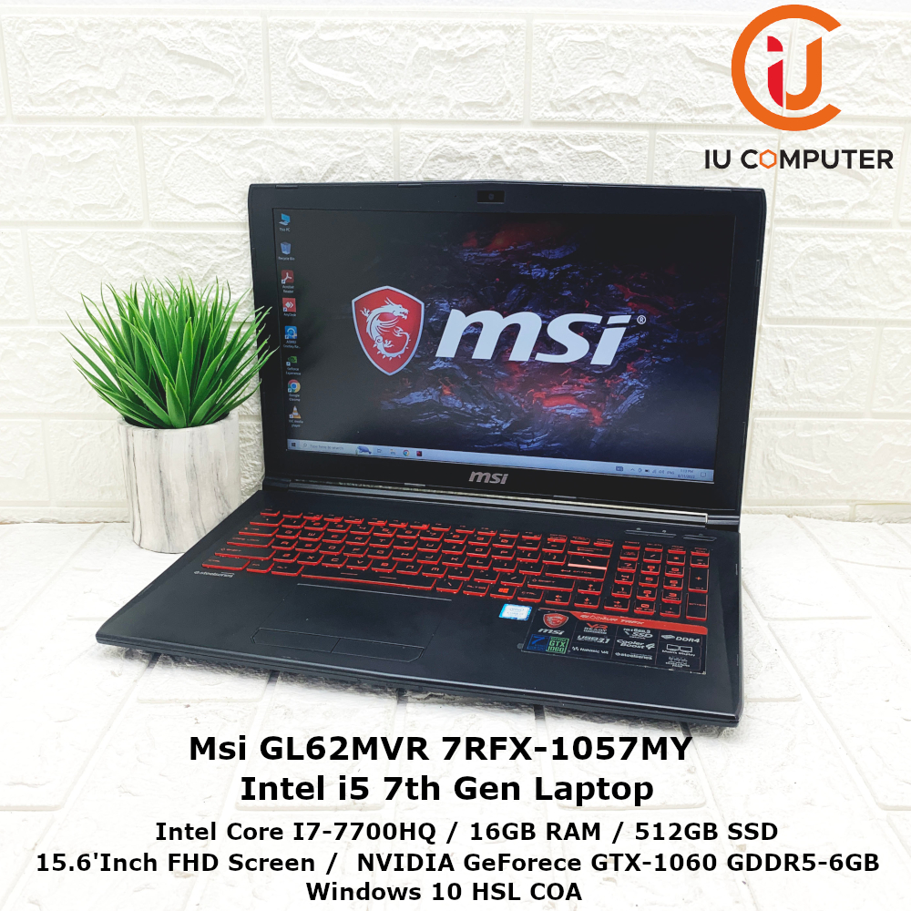 MSI GL62MVR 7RFX-1057MY INTEL CORE I7-7700HQ 16GB RAM 512GB