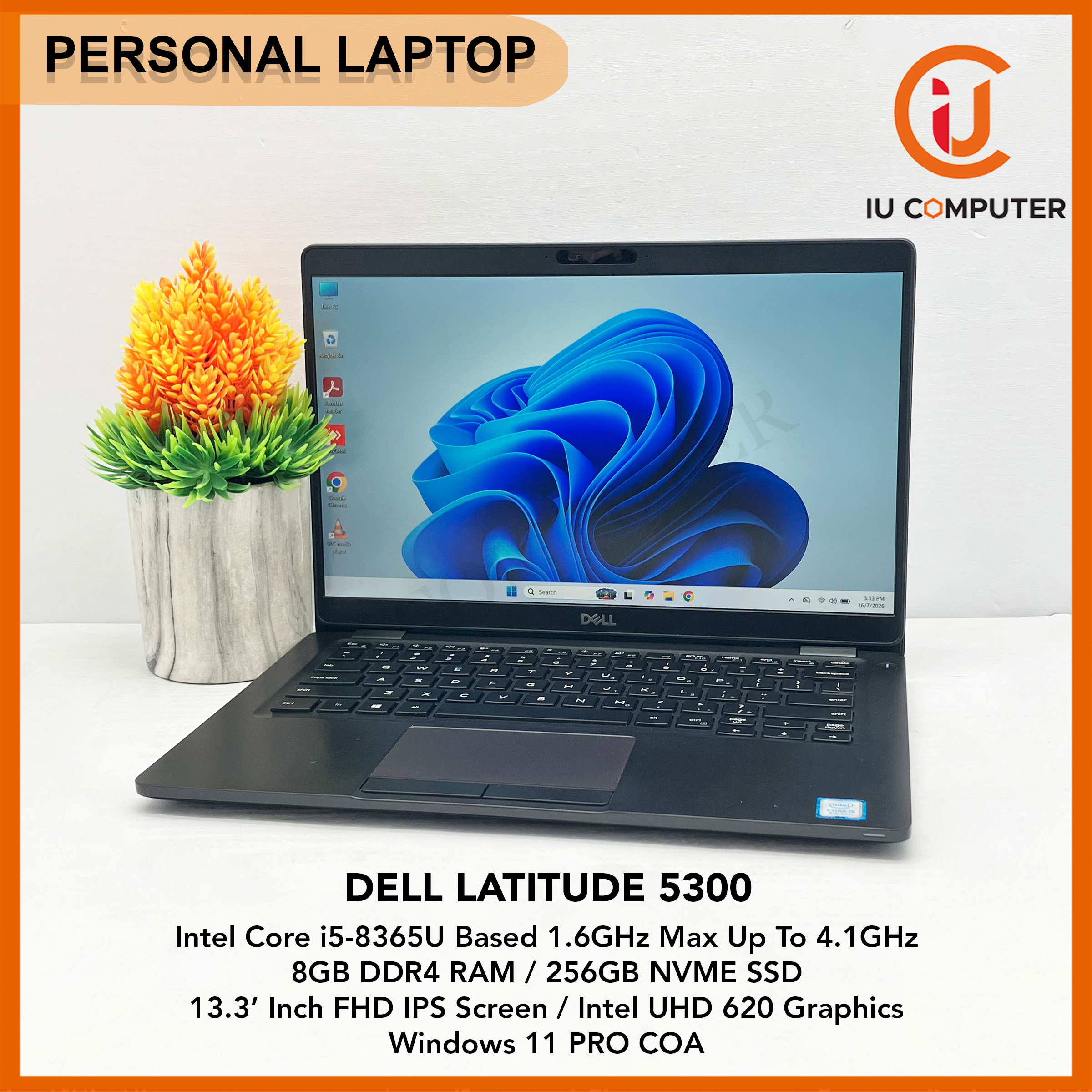 DELL LATITUDE 5300 INTEL CORE I5-8365U 8GB RAM 256GB NVME SSD USED