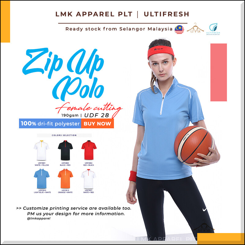 ✓*LMK【Ultifresh】Ladies Microfiber Short Sleeve Zip Up Collar