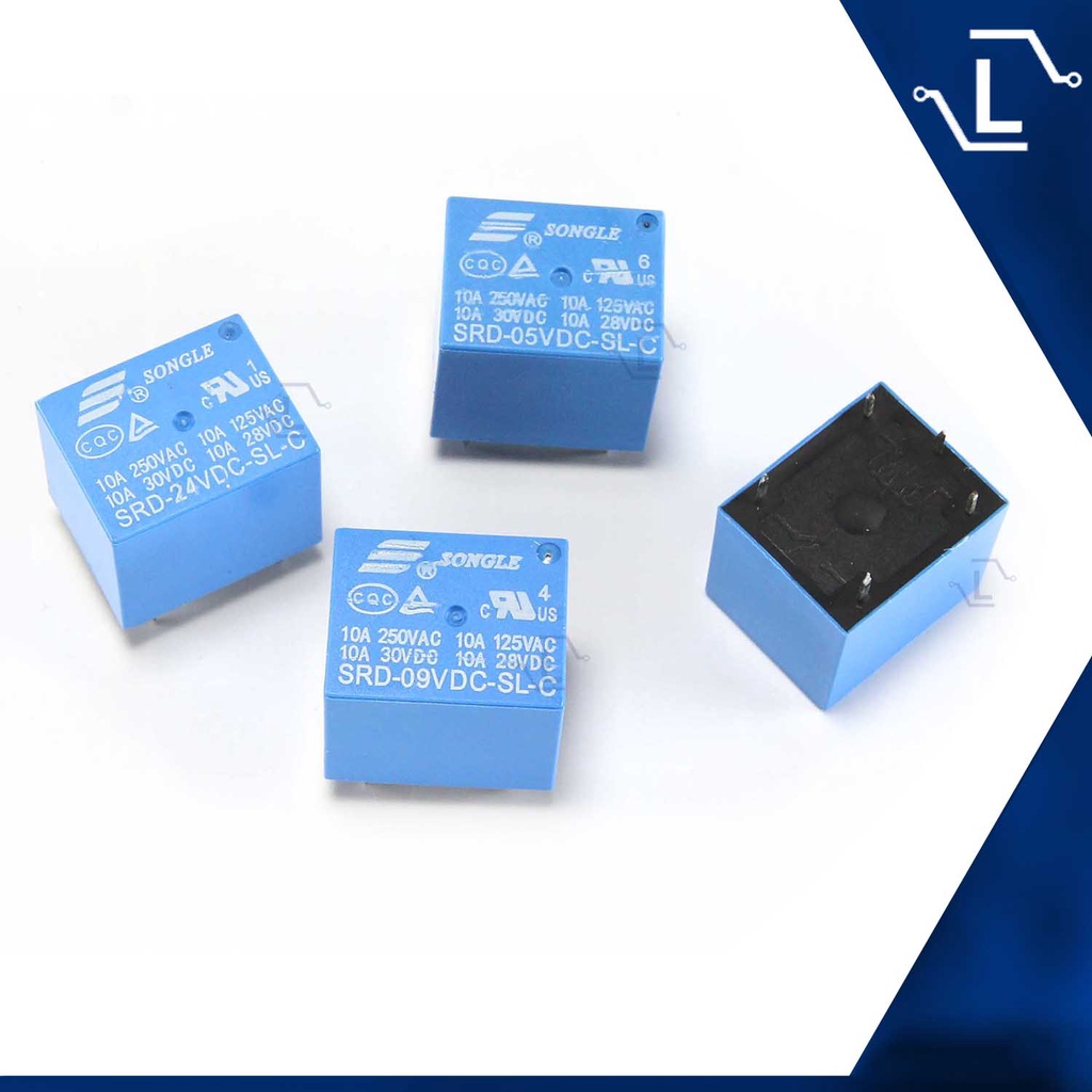 SONGLE SRU-05V DC Power Relays - 12V / 24V / 5V - 5-Pin 10A 22F For PCB (Multiple Options)