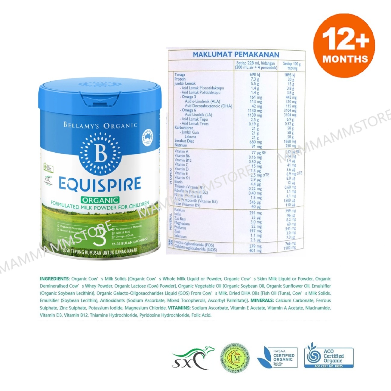 Bellamy's Organic Step 3 EQUISPIRE Toddler Milk Drink 900g for 12
