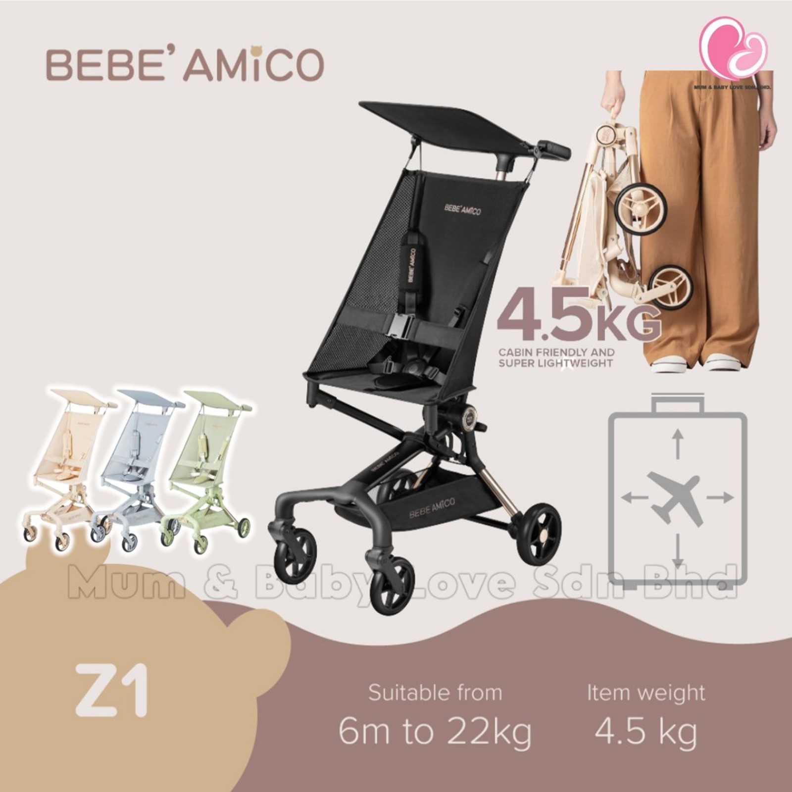Bebe Amico Z1 Stroller | Mum & Baby Love | Baby Shop Online Malaysia